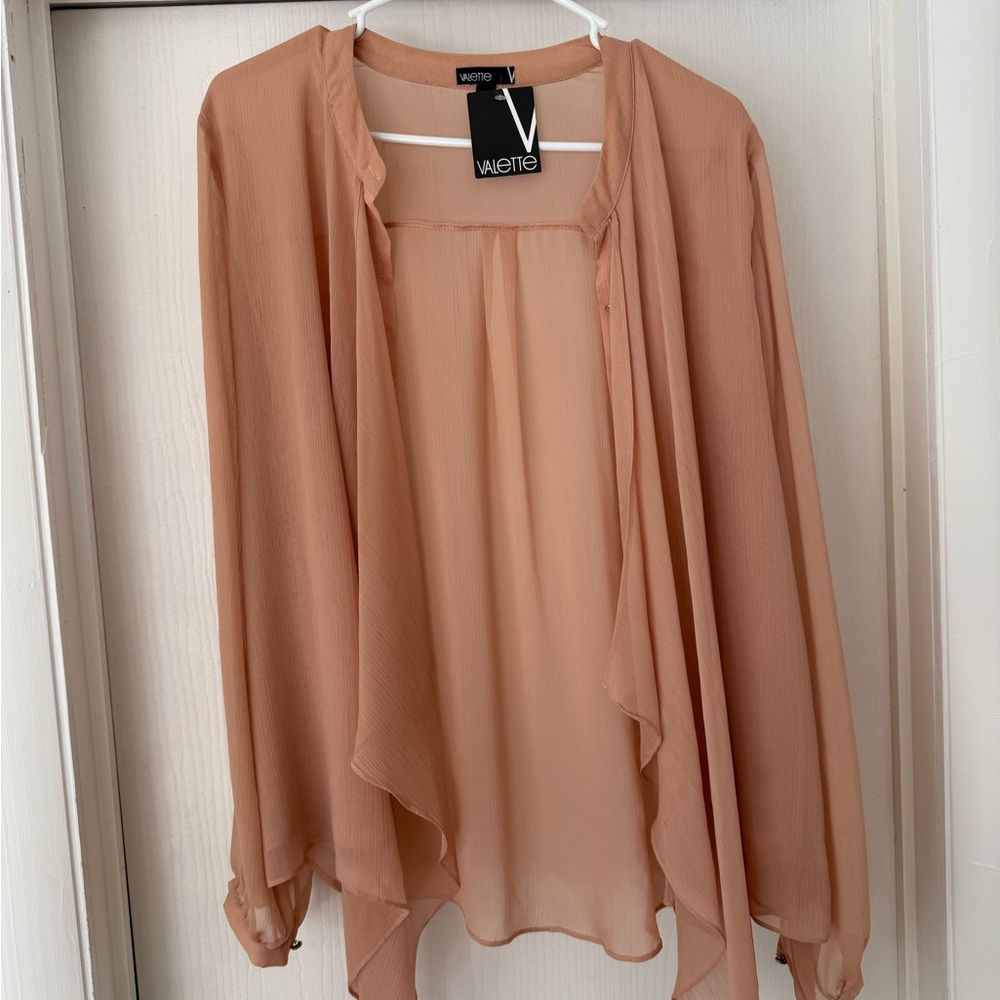 Valette Pink Asymmetrical Long Sleeve Chiffon Blouse